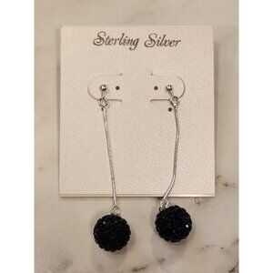 Sterling Silver Dangling Earrings With Blue Beaded Balls